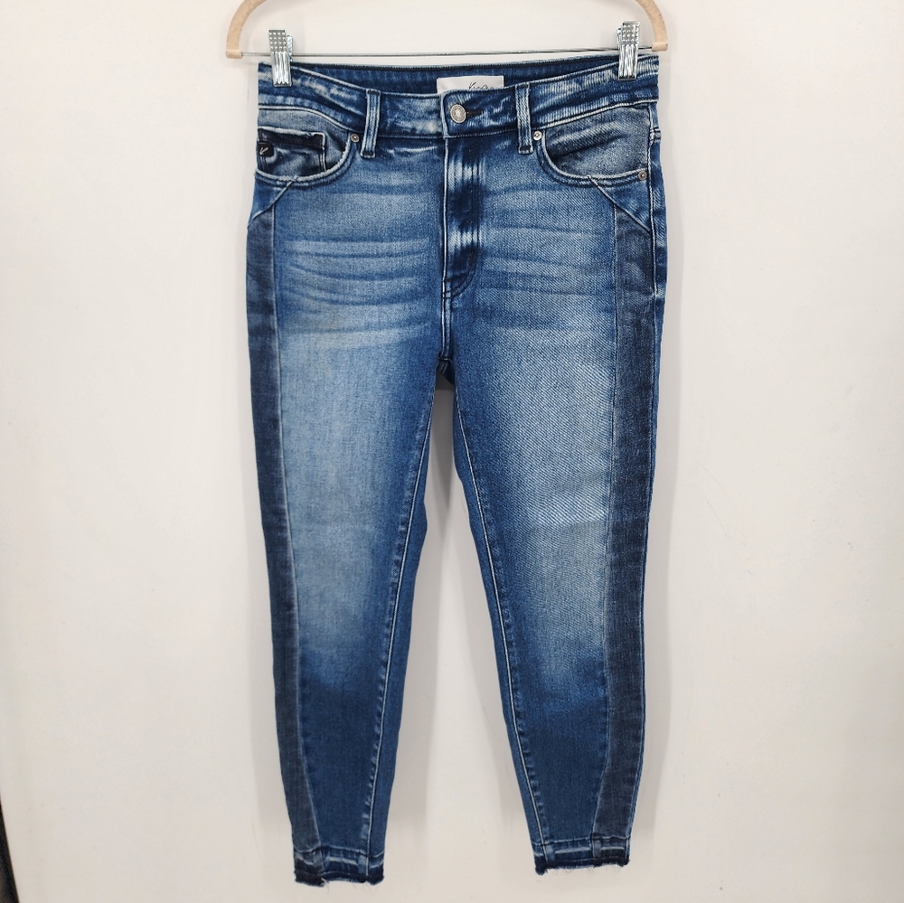 Kancan Released Raw Hem Medium Wash Denim Women 28 High Waist Skinny Jeans